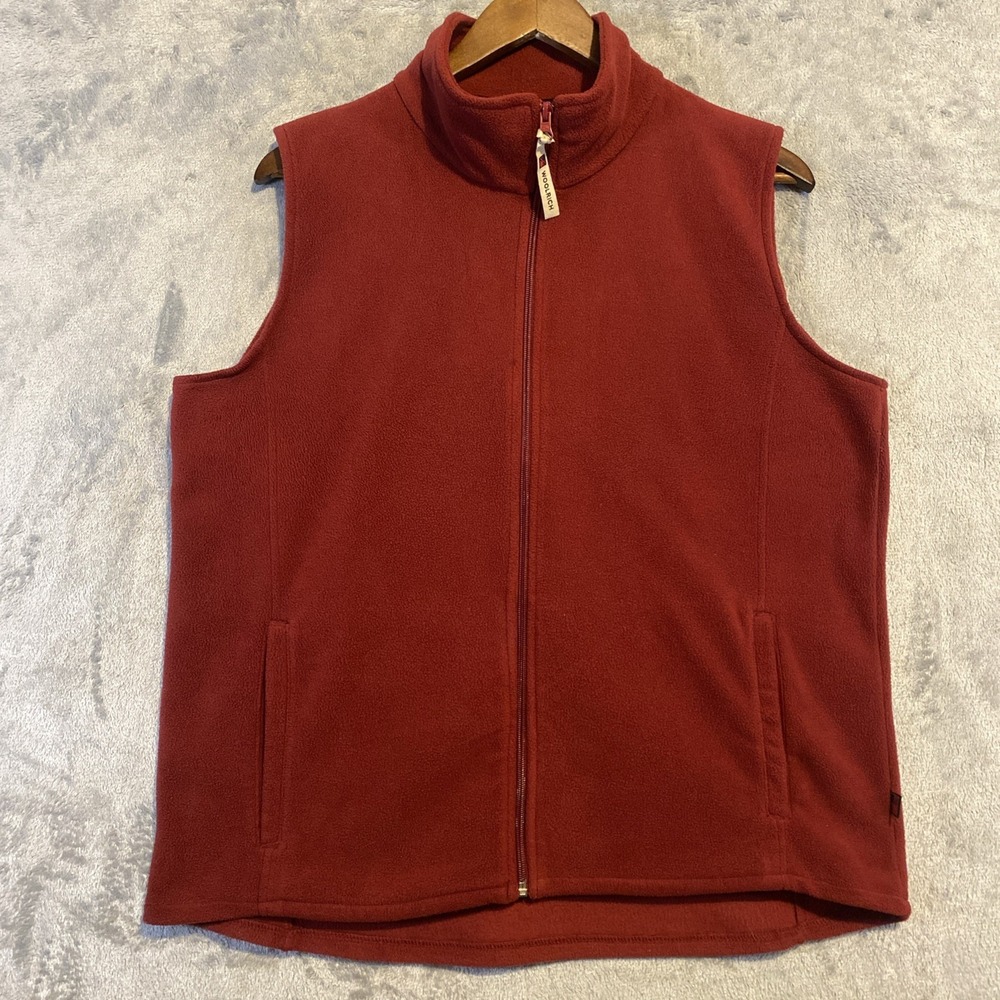 Woolrich Fleece Vest Women Sz L Soft Red Full Zip Pockets Collar Hiking Outdoor